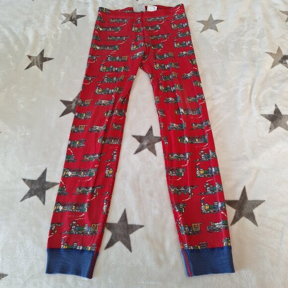 Hanna Andersson Size US 10‎ EU 140 Organic Cotton Long John Pajamas Red Trains - Picture 3 of 11